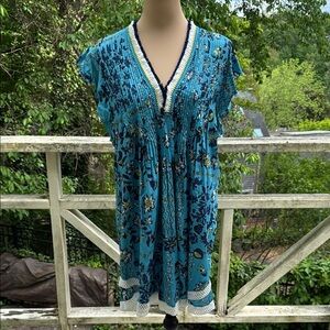 Poupette St. Barth Sasha Sky Botanical Floral Minidress Size L